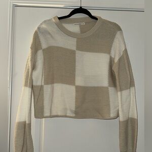 moon & madison Beige and White Plaid Sweater